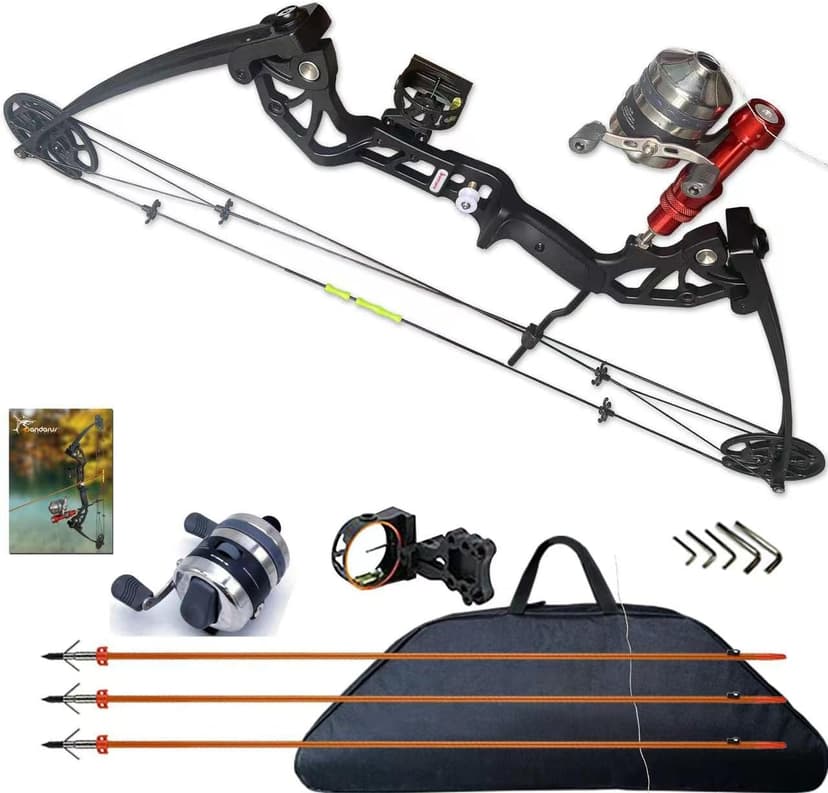 Bowfishing Bow Kit with Arrow Ready to Shoot Right Handed 15-45 LBS Draw Length 18"-29.5" Adjustable,Axle-to-Axle: 34.2",Complete Compound Bow Fishing Kit 2024 New