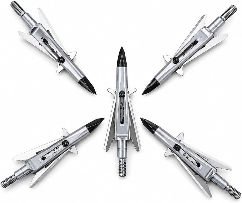 5 Pack Mechanical Expandable Broadheads 100 Grain – Crossbow & Compound Bow Compatible, 2-Inch Cut, 440 Stainless Steel Blades & Chisel Tip, Turkey Deer Small Game Hunting Archery Arrow Tips