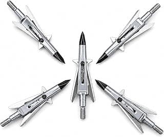 5 Pack Mechanical Expandable Broadheads 100 Grain – Crossbow & Compound Bow Compatible, 2-Inch Cut, 440 Stainless Steel Blades & Chisel Tip, Turkey Deer Small Game Hunting Archery Arrow Tips