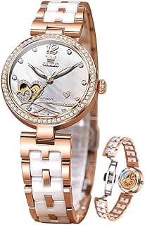 OLEVS Womens Watches Automatic Luxury Dress Ladies Watch Ceramic Strap Rose Gold Self Winding Female Wrist Watch