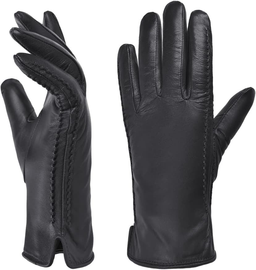 Harssidanzar Womens Winter Warm Lining Lambskin Leather Gloves Touchscreen Texting Warm Driving Gloves HL001US