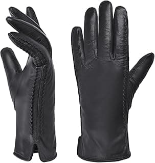 Harssidanzar Womens Winter Warm Lining Lambskin Leather Gloves Touchscreen Texting Warm Driving Gloves HL001US