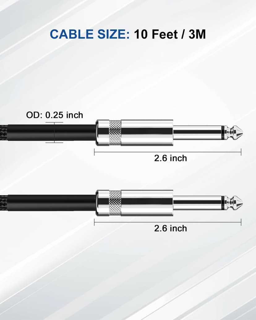 Aqdocvf Guitar Cable, Guitar Cord 10ft AMP Cord for Bass & Electric Guitars/Keyboard/Mandolin TS 1/4 Inch Instrument Cable, Pro Audio Straight Angle Black