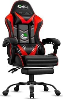 Czlolo Gaming Chair with Footrest Racing Style Lumbar Support Massager Video Game Chair with Metal Legs, High Back Reclining Gamer Chair with Headrest, 360° Swivel Office Computer Desk Chair (Red)