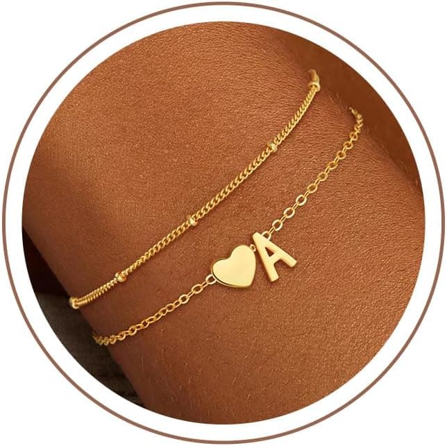 14K Gold Plated Heart Initial Bracelet Teen Girl Gifts Trendy Stuff Dainty Gold Bracelets for Women Girls Jewelry Gifts Gold Initial Bracelets for Women Teen Girl Gifts Trendy Stuff B0FHKTMNHG
