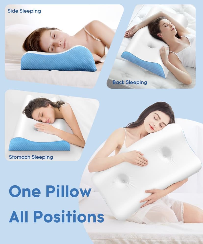 Cervical Pillow for Neck Pain Relief - Contour Pillow Memory Foam Pillows for Sleeping, Double Ear Relief Zones Neck Pillow, 6CM Enhanced Neck Support Cooling Bed Pillow for All Sleep Positions