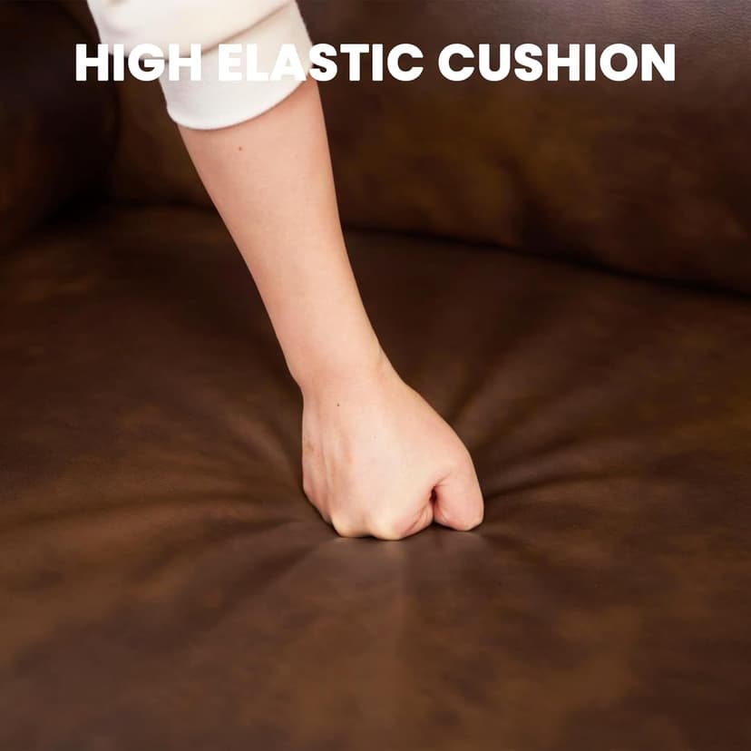 Vesgantti 100" PU Faux Leather Sofa with Movable Ottoman, 3 Seater L Shaped Leather Sectional Couch with Side Pocket, Comfy Mid Century Modern Modular Couch for Living Room, Apartment, Cocoa