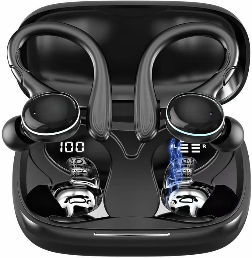 Beniduck Wireless Earbuds Bluetooth 5.3 Headphones Stereo Ear Buds, ENC Noise Cancelling Mic,IPX7 Waterproof Earphones with Hook for Android iOS Smart Phone Laptop Computer Sports - Black