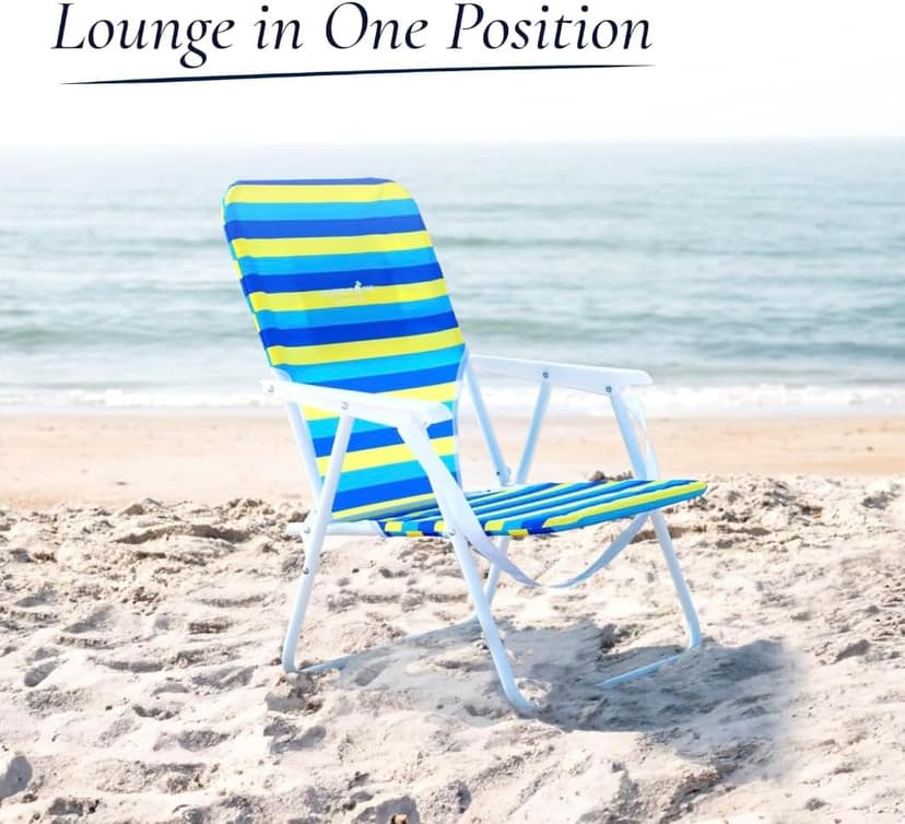CARIBBEAN JOE Folding Beach Chair, 1 Position Lightweight and Portable Foldable Outdoor Camping Accessories with Carry Strap (Bold Stripe, 200lbs Capacity)