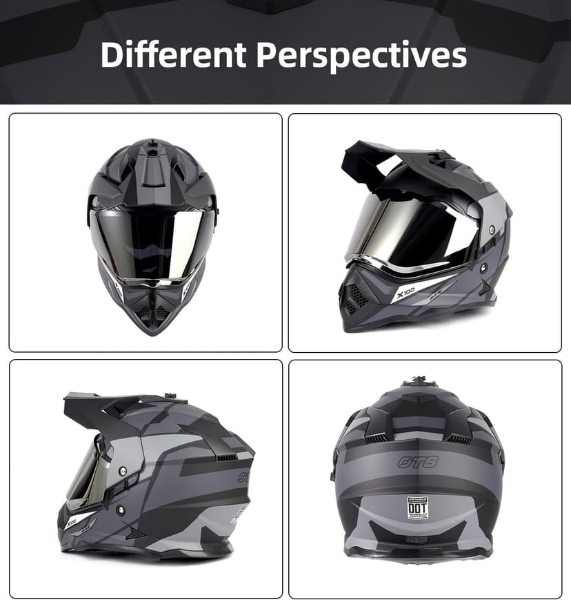 Orthrus Dual Sport Adventure Motorcycle Helmet DOT Certified for Adults, UV Protected Dual Visor & Intercom Slot, ATV UTV Dirt Bike Snowmobile Off Road Helmets