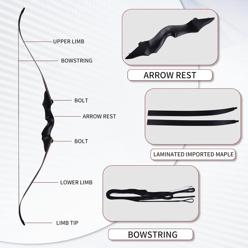 Black Hunter Recurve Bow 60" Right-Handed Bow Ergonomically Designed for Comfortable Grip Suitable for Beginners and Longbow Enthusiasts to Train Or Hunt