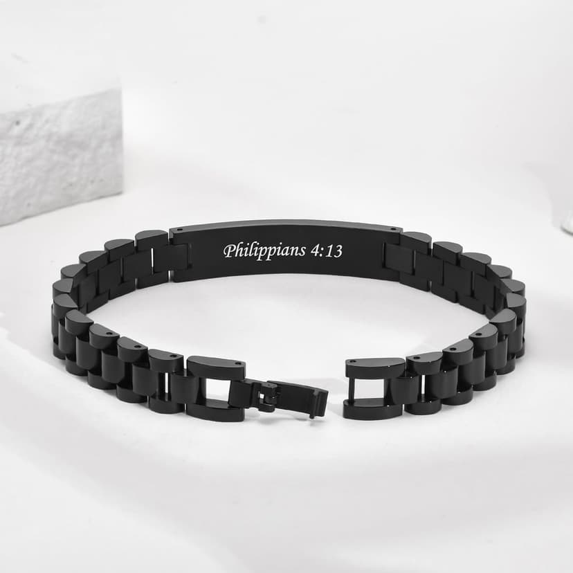 VNOX Personalized Religious Jewelry-Engraved Inspirational Christian Faith Bible Verse Quote Wristbands Elegant Link Bracelet Encouragement Gift,Cassic Watch Band Strap Design