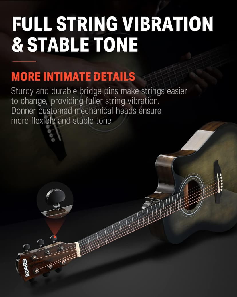 Donner Acoustic Electric Guitar Full Size Kit for Beginner Intermediate with Amplifier Capo Pick Tuner Strings Strap - 41 Inch