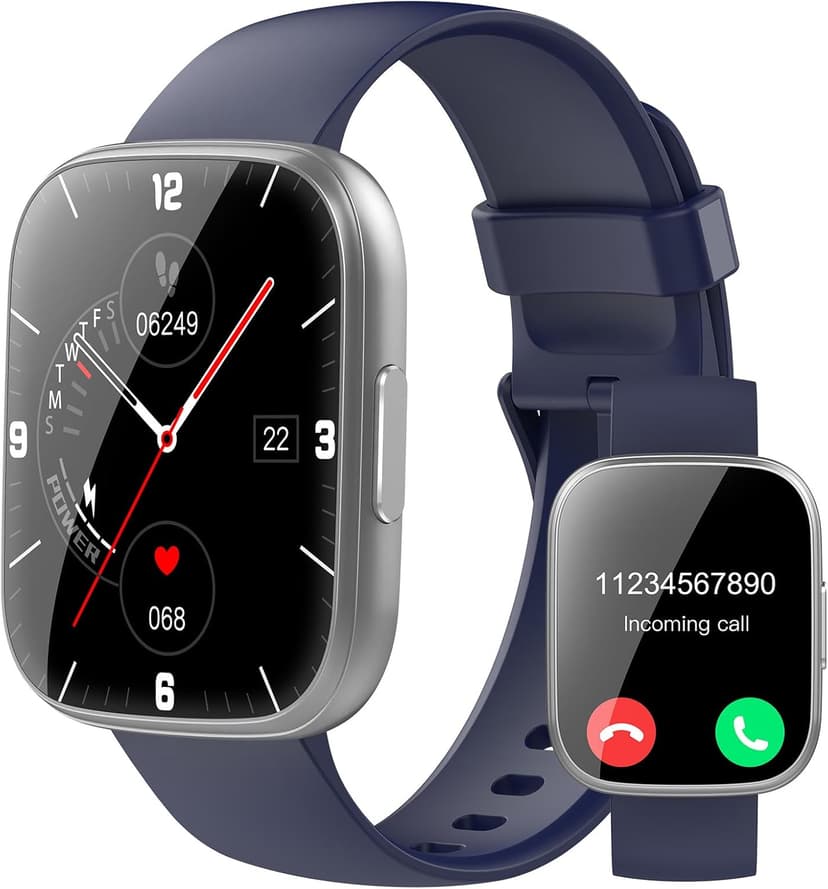 Puqo Puqo Smart Watches for Men Women, 1.95" HD Touchscreen Fitness Tracker with Bluetooth Calls, IP68 Waterproof, 120+ Sport Modes, 7-Day Battery, 24/7 Heart Rate & Sleep Monitor for Android iOS (Blue)