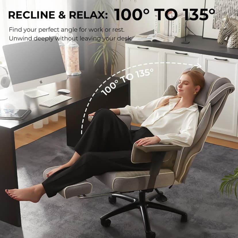 Dowinx Big and Tall Office Chair with Massage Lumbar Support,Executive Office Chair with Wide Thick Seat Cushion and Adjustable Armrest,Mesh Computer Gaming Chairs with Footrest,Grey