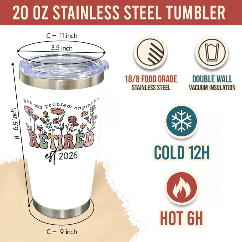 Happy Retired Farewell Party Gift for Coworker, Teacher, Nurse, Boss or Friend, Funny Stainless Steel Mug Coffee Retirement Gift for Woman 2026, Retired Tumbler, Not My Problem Anymore Cup B0D1FV94BK