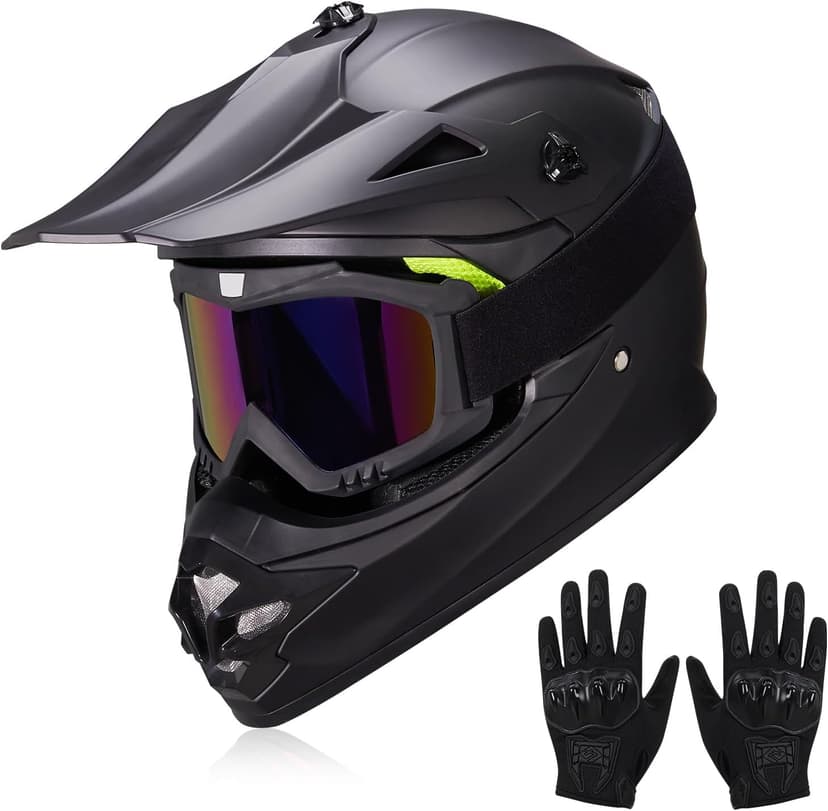 Youth Kids Dirt Bike Helmets Motocross Offroad ATV BMX MX Dirtbike Motorcycle Helmet J-01 with Goggles and Gloves DOT Approved
