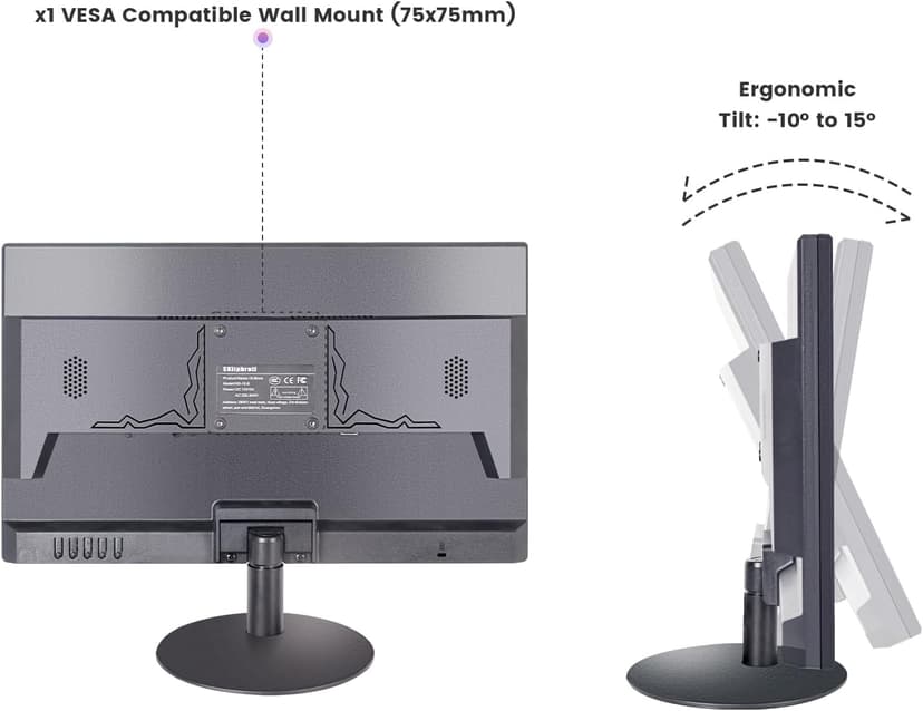 SKitphrati 18.5 Inch Touchscreen Monitor HD 1366x768, VESA Wall Mountable, 10-Points Computer Touch Screen PC Display with Type-B HDMI VGA Port, 75Hz Desktop Touch Display, Black