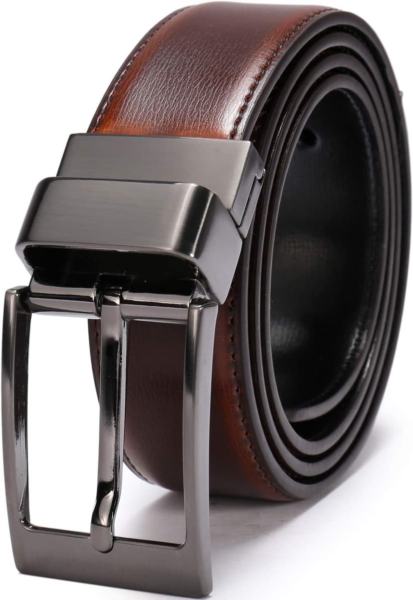 beltox fine Men's Dress Belt Leather Reversible 1.25" Wide Rotated Buckle Gift Box