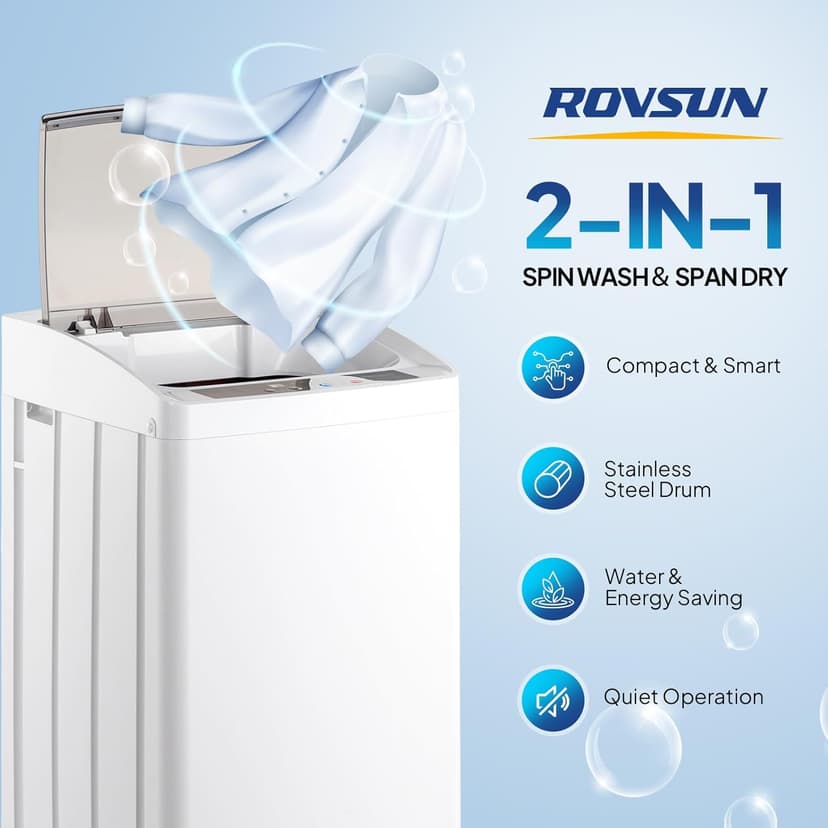 ROVSUN 17.8LBS Full Automatic Washing Machine and 1.5CuFt Portable Clothes Dryer Set, Compact Laundry Washer and Dryer Combo Set with Stainless Steel Inner Tub, for Apartment, Dorms, Home