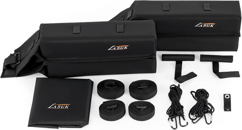 Universal Soft Roof Rack Pads for Kayak SUP Surfboard Snowboard Canoe, Heavy Duty Car Roof Rack System with 2 Tie Down Straps, 4 Quick Loop Straps, 2 Hood Loops, Tie Down Ropes and Storage Bag