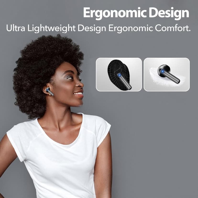 JBES Bluetooth Earbuds Wireless Headphones, 60H Deep Bass Ear Buds with 4 Noise Cancelling Microphone, IP5 Waterproof Earphones for iPhone Android Sports audifonos Bluetooth inalambricos (Black Deep)