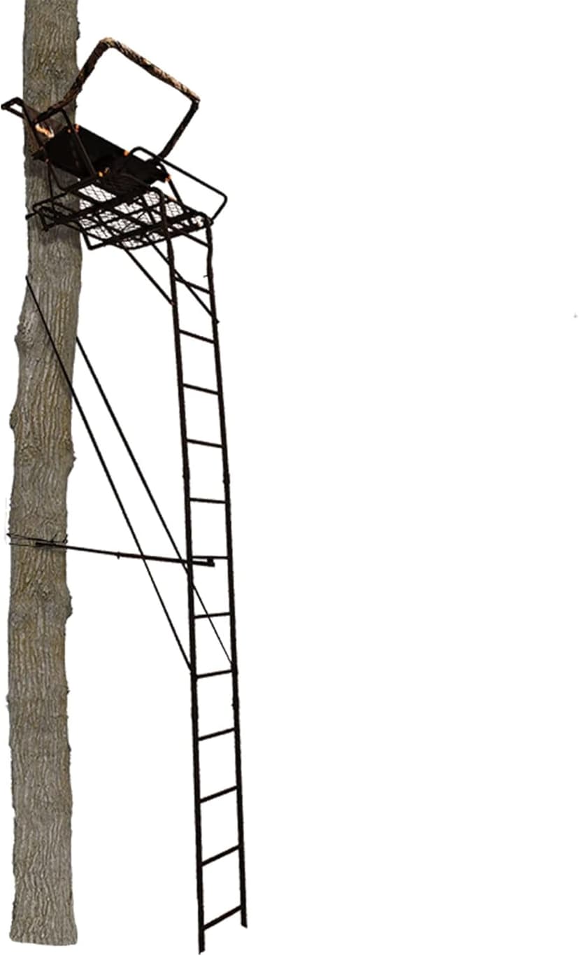 Muddy 2-Person Ladder Tree Stand for Deer Hunting, The Partner, 17' Tall, Black - Adjustable Climbing Treestand with Platform, Straps and Safety Harness for Shooting