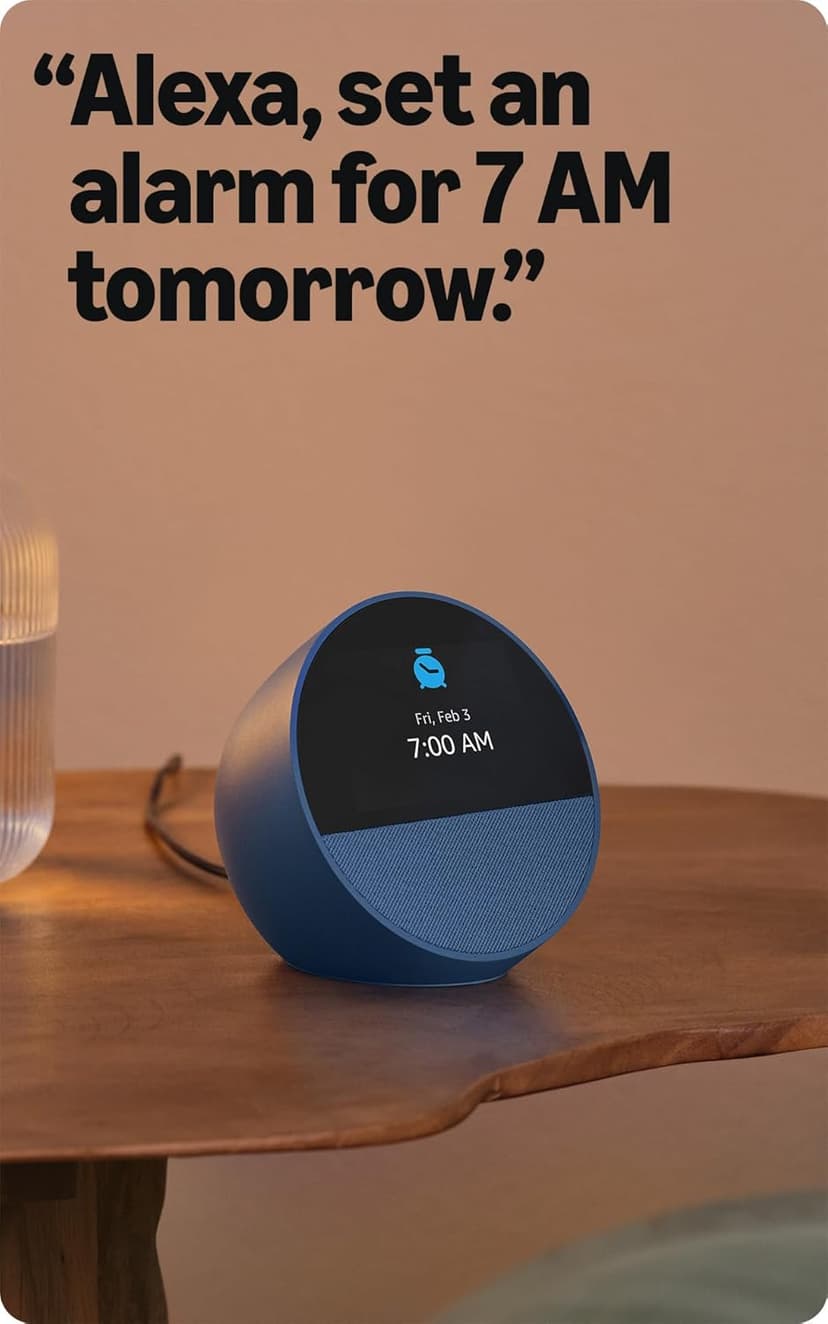 Amazon Echo Spot (newest model), Great for nightstands, offices and kitchens, Smart alarm clock with Alexa+ Early Access, Glacier White