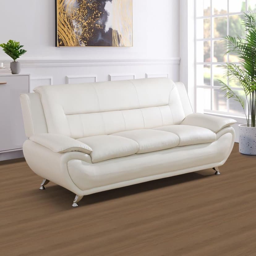 Leather Sofa Set for Living Room 3 Piece Living Room Furniture Set Modern Couch Set with 3-Seater Sofa, Loveseat and Armchair (Cream White)