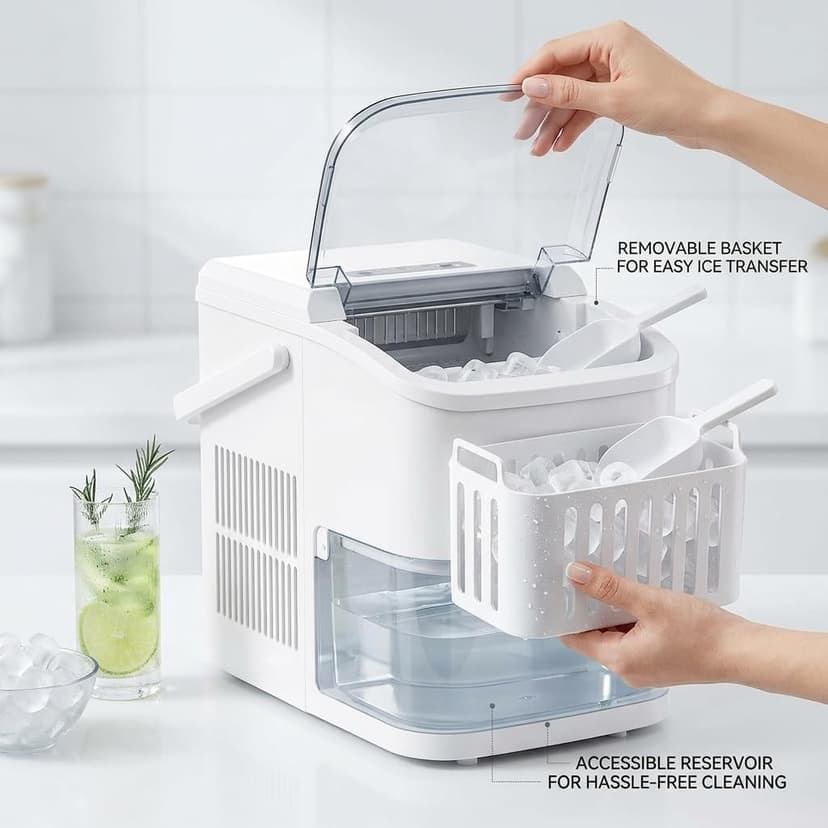 SUMELL Countertop Ice Maker with Handle, 26lbs/24H Portable Ice Machine, Bullet Ice Maker for Home, Kitchen, Camping & Bar