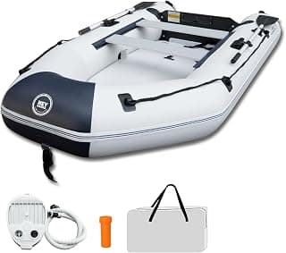 10ft Inflatable Dinghy Boat for Adult with Drop-Stitch Floor 3-4 Person Inflatable Raft with Oars & Carry Bag Heavy-Duty Motor Mount Ready for Fishing Diving Tender or Recreation USCG Approved