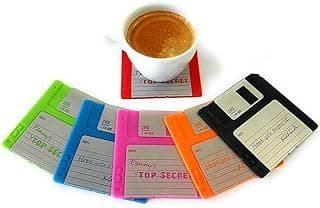 Floppy Disk Coaster Video Game Memorabilia Nerd Office Set of 6 Floppy Disk Decor Computer Geek Gifts Gifts for Geeks and Nerds Cool Office Gadgets Nerdy Gifts for Men Programmer Mug Party Coasters