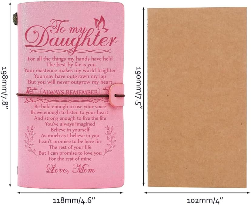 Daughter Gift from Mom, To My Daughter Leather Journal, 140 Page Refillable Writing Journal, Christmas Birthday Gifts for Daughter from Mom, Mother Daughter Gifts for Adults Daughter（Pink）