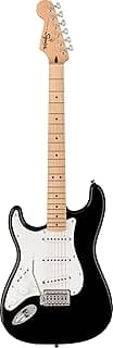 Squier Sonic Stratocaster Electric Guitar, with 2-Year Warranty, Black, Maple Fingerboard, White Pickguard, Left-Handed