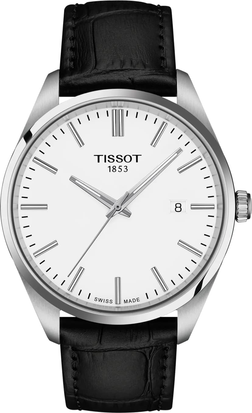 Tissot PR 100 Quartz 40mm, Swiss Quartz Watch for Men, Stainless Steel Case, Black Leather Strap, T1504101601100