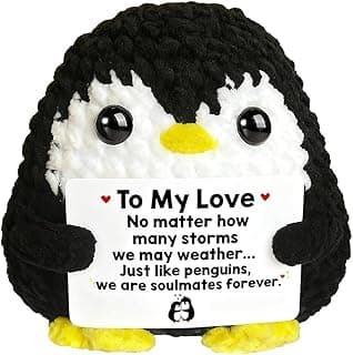 Positive Penguin Gifts for Him Her Anniversary Valentine‘s Day Birthday Gift for Boyfriend Husband Wife Handmade Crochet Animals Romantic Couples Christmas Wedding Year for Men Women