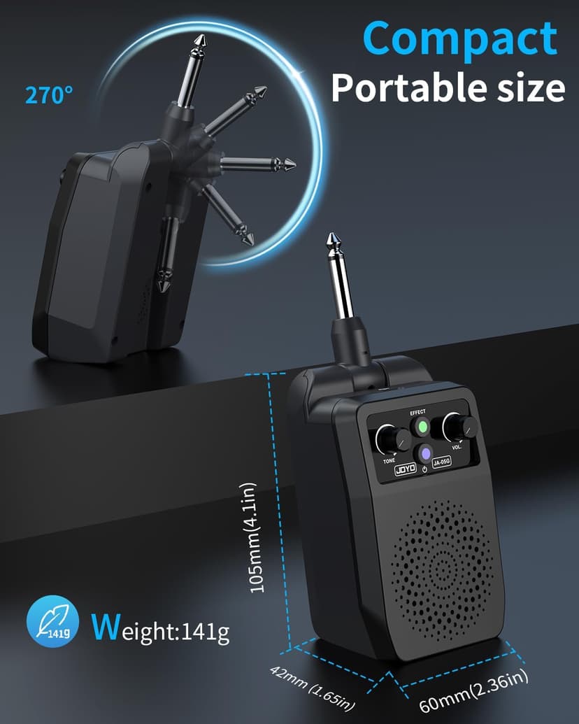 JOYO Mini Amp 5W Portable Plug in Practice Electric Amp Bluetooth Rechargeable Combo Guitar Amplifier Built-in 4 Effects Clean, Overdrive, Distortion, Reverb (JA-05G) B0CNRGCG3Z
