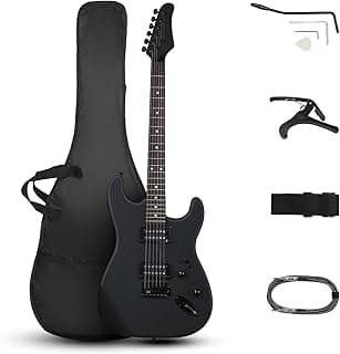 Ktaxon 39 Inch Electric Guitar, Full Size Solid Body H-H Pickups 6 Strings Beginner Guitar Kit With Upgrade Cable & Guitar Capo, Tremolo Arm, Gig Bag & Strap (Matte Back)