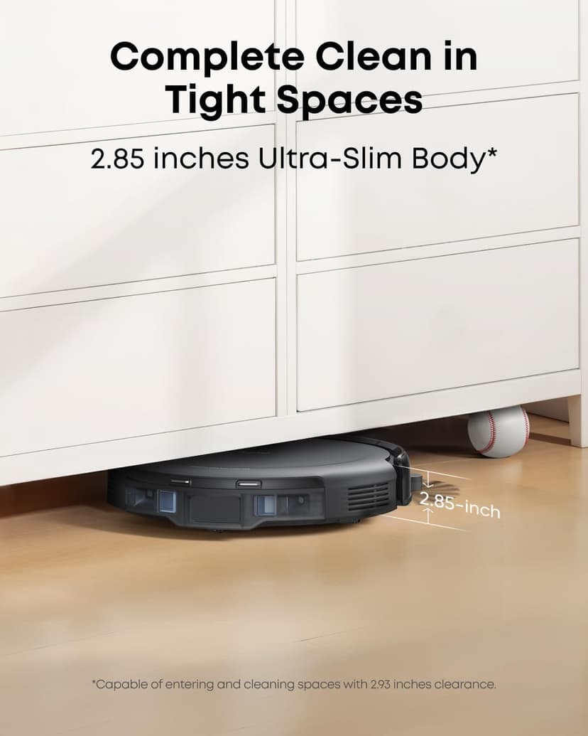 eufy C10 Robot Vacuum Self Emptying, 8 Weeks Hands Free, Advanced Smart Mapping with LiDAR Navigation, 2.85-Inch Slim Design, Powerful Suction, Edge Expansion Brush for Pet Hair, Carpet Detection