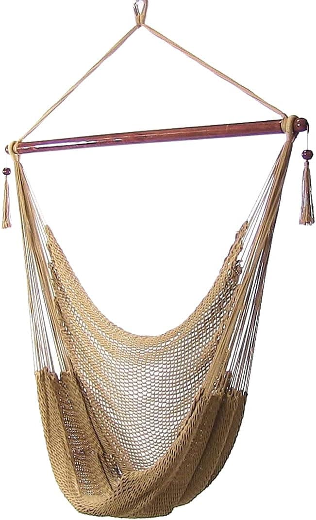 Sunnydaze Outdoor Hammock Chair Swing for Reading - Hanging Hammock Swing for Indoor or Patio - 300lb Capacity - Caribbean XL - Tan