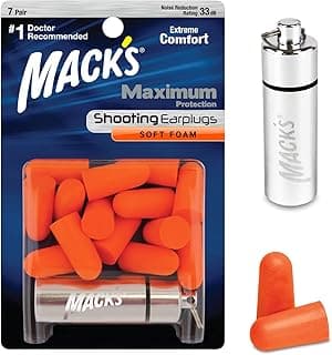 Mack's Maximum Protection Soft Foam Shooting Ear Plugs - 7 Pair Plus Travel Case, 33 dB Highest NRR – Comfortable Earplugs for Hunting, Tactical, Target, Skeet and Trap Shooting | Made in USA