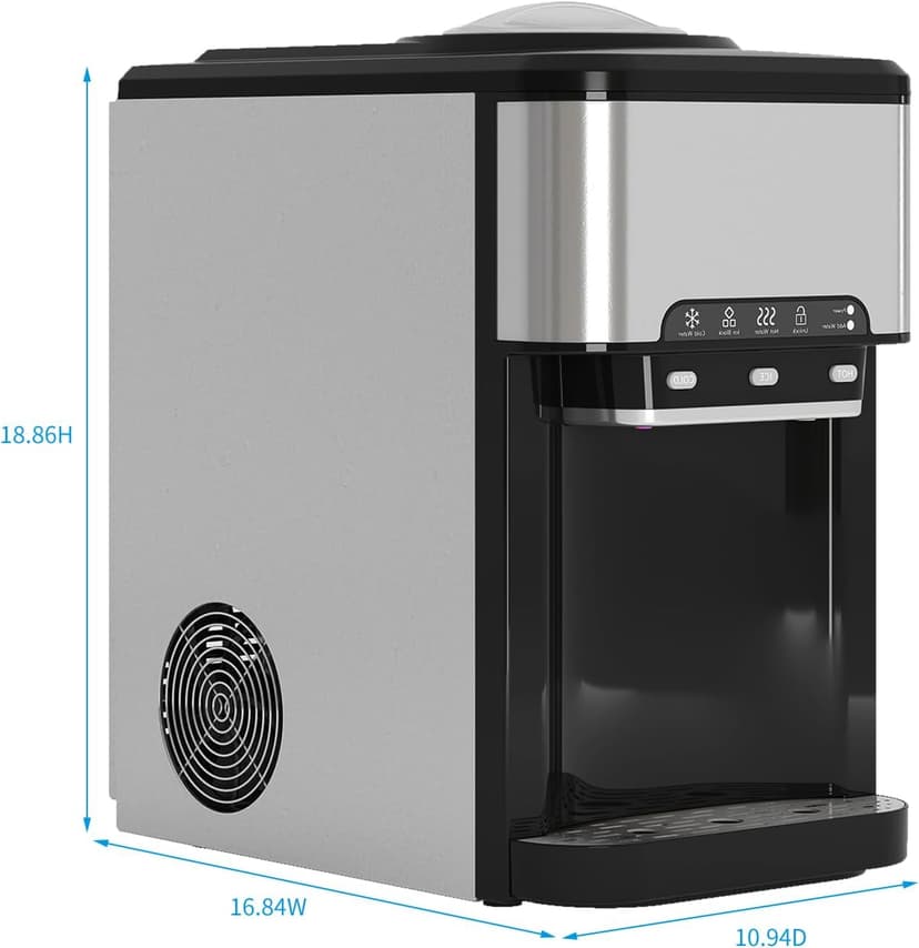 TABU 3-in-1 Countertop Water Dispenser&Ice Maker with 3 Temp Settings, 44LBS/24H, 4LBS Storage, Top-Loading, for 3-5 Gallon Bottles