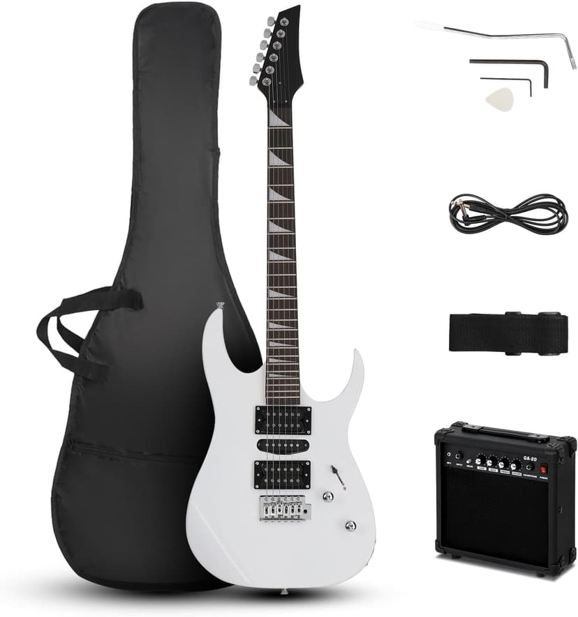 Ktaxon 39" Electric Guitar with 20Watt Amp, Full Size 170 Model Starter Guitar Kit for Beginners & Professionals W/Bag, Shoulder Strap, Wrench Tool, Plectrum - White