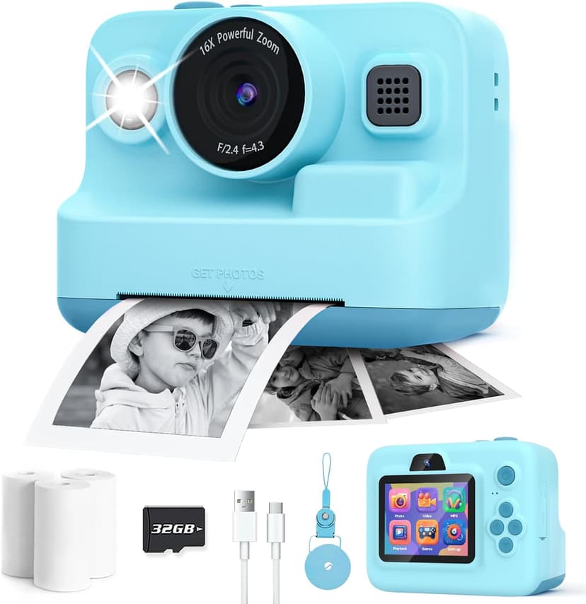 Dylanto Kids Camera Instant Print,1080P Kids Instant Cameras that Print Photos,Christmas Birthday Gifts for Girls Age 3-12,Portable Toy for 3 4 5 6 7 8 9 10 Year Old Girls Boys-Blue B0CQRFSFL6