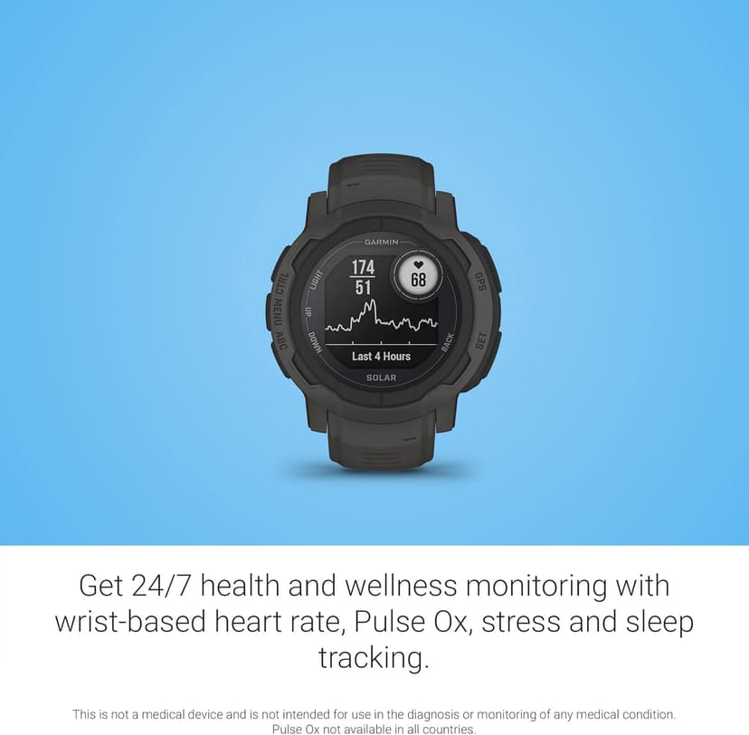 Garmin Garmin Instinct 2 Solar, Smaller-Sized Rugged Outdoor Watch with GPS, with Solar Charging Capabilities, Built for All Elements, Multi-GNSS Support, Tracback Routing and More, Graphite