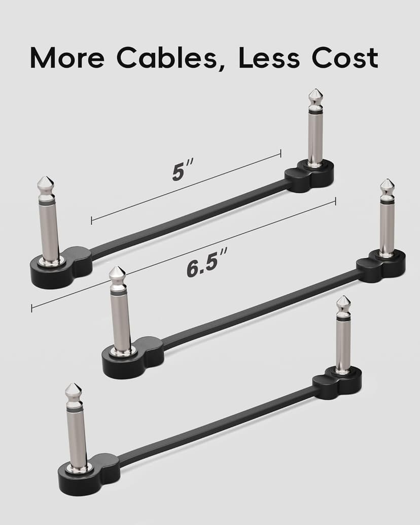voltrish 3 Pack Guitar Patch Cables, Premium 5 Inch Right-Angle 1/4" TS Pedal Board Cable, Oxygen-Free Copper & Dual Shielding for Ultra Low Noise, Space Saving Flat Design Guitar Pedal Accessories