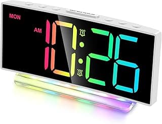 Cadmos Loud Alarm Clocks for Heavy Sleepers,Adults,Kids,Teens,Large Digital Display,7 Color Night Light,Adjustable Volume,Battery Backup,Small Bedside Clocks for Bedrooms (White+Dynamic)