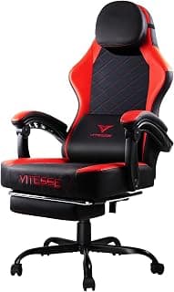 VITESSE Ergonomic Video Gaming Chair for Adults, 400 lbs PC Computer Chair, Racing Office Chair, Silla Gamer Height Adjustable Swivel Chair with Lumbar Vibration Support and Headrest（Red）