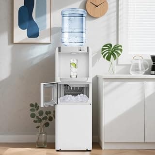 4 in 1 Water Cooler Dispenser with Ice Maker, Hot & Cold Water Dispenser for Home & Office, 33lbs/24H Bullet Ice, Top Loading 3-5 Gallon, Child Safety Lock, Ice Ready in 7 Mins (White)