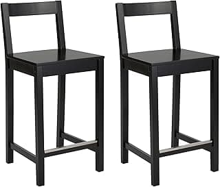 Amazon Basics Wooden Counter Height Bar Stool with Backrest for Kitchen Island, 24", Black, Set of 2